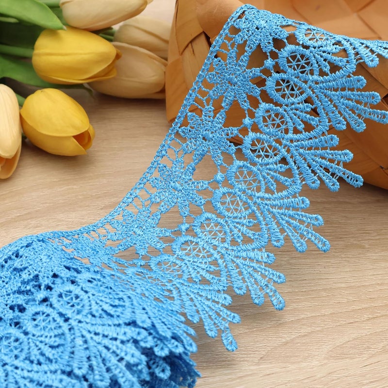 GXTIZAS Blue Lace Trim 5 Yards Wide Venise Lace Ribbon Embroidered Edge Trim for Sewing Crafts Pillow Case - Image 3
